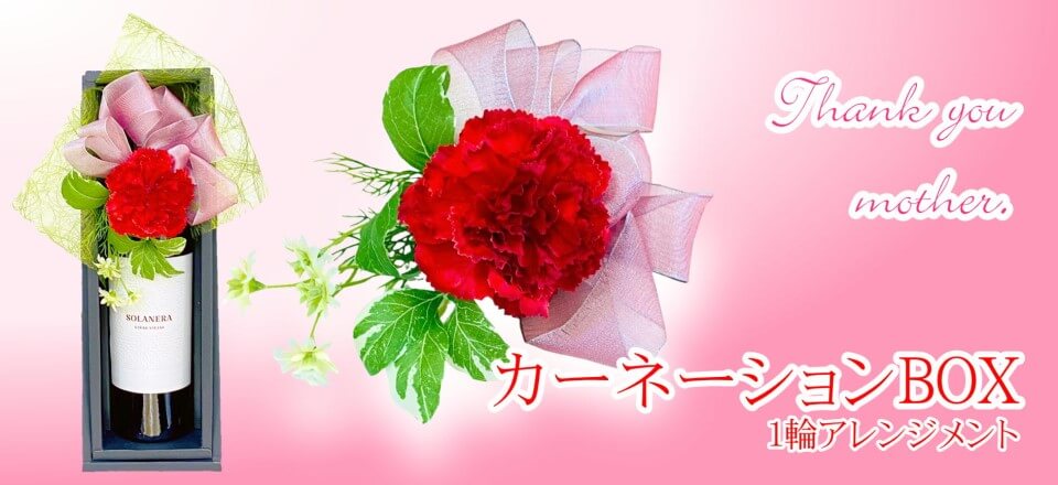 母の日　カーネーション付き　1本用ギフトBOX　１輪アレンジメント